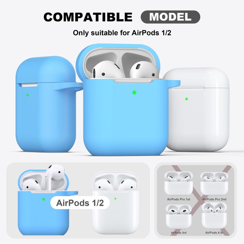 R-fun Compatible with AirPods Case Cover, Soft Silicone Protective Cover with Keychain for Women Men Compatible with Apple AirPods 2nd 1st Generation Charging Case, Front LED Visible,Light Blue - Image 3